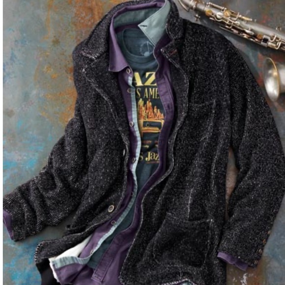 32 Bar Blues Men’s Heathered Black Cotton Terry Knit 2 Buttons Sport Coat S - Picture 10 of 11